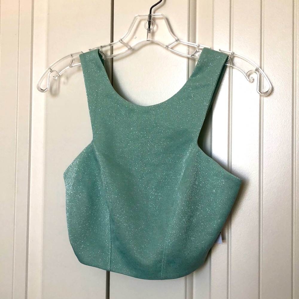 TOPSHOP Pastel Blue/Green Sparkly Crop